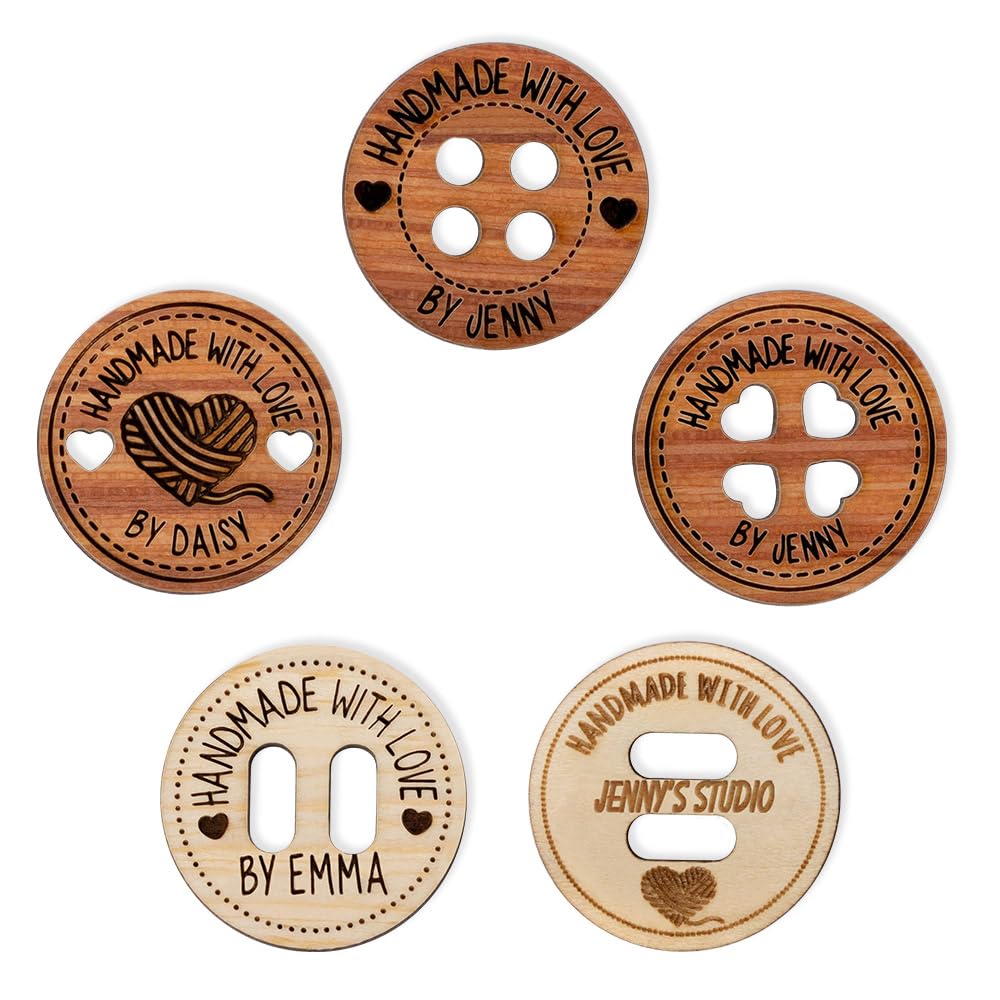 callie Personalized Sewing Name Lables Button,Custom Wooden Handmade with Love Button for Clothing Beanie Poom,Set of 10 Clothing Labels Gift for callie