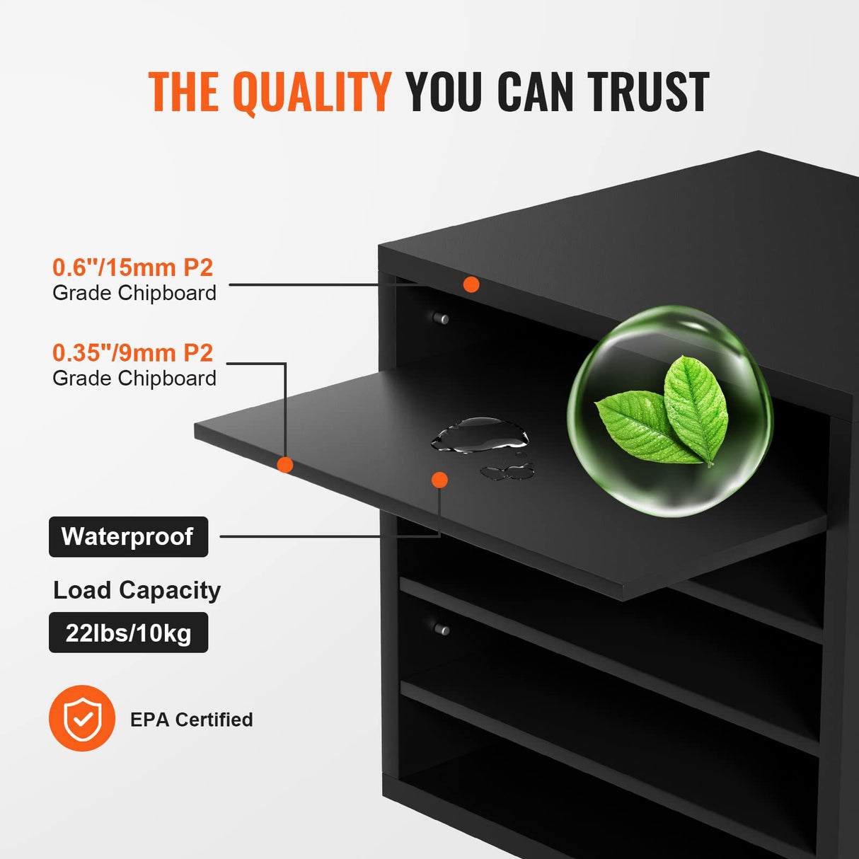 VEVOR Literature Organizers, 5 Compartments Office Mailbox with Adjustable Shelves, Wood Literature Sorter 13.9x12x13 inches for Office, Home, Classroom, Mailrooms Organization, EPA Certified, Black VEVOR