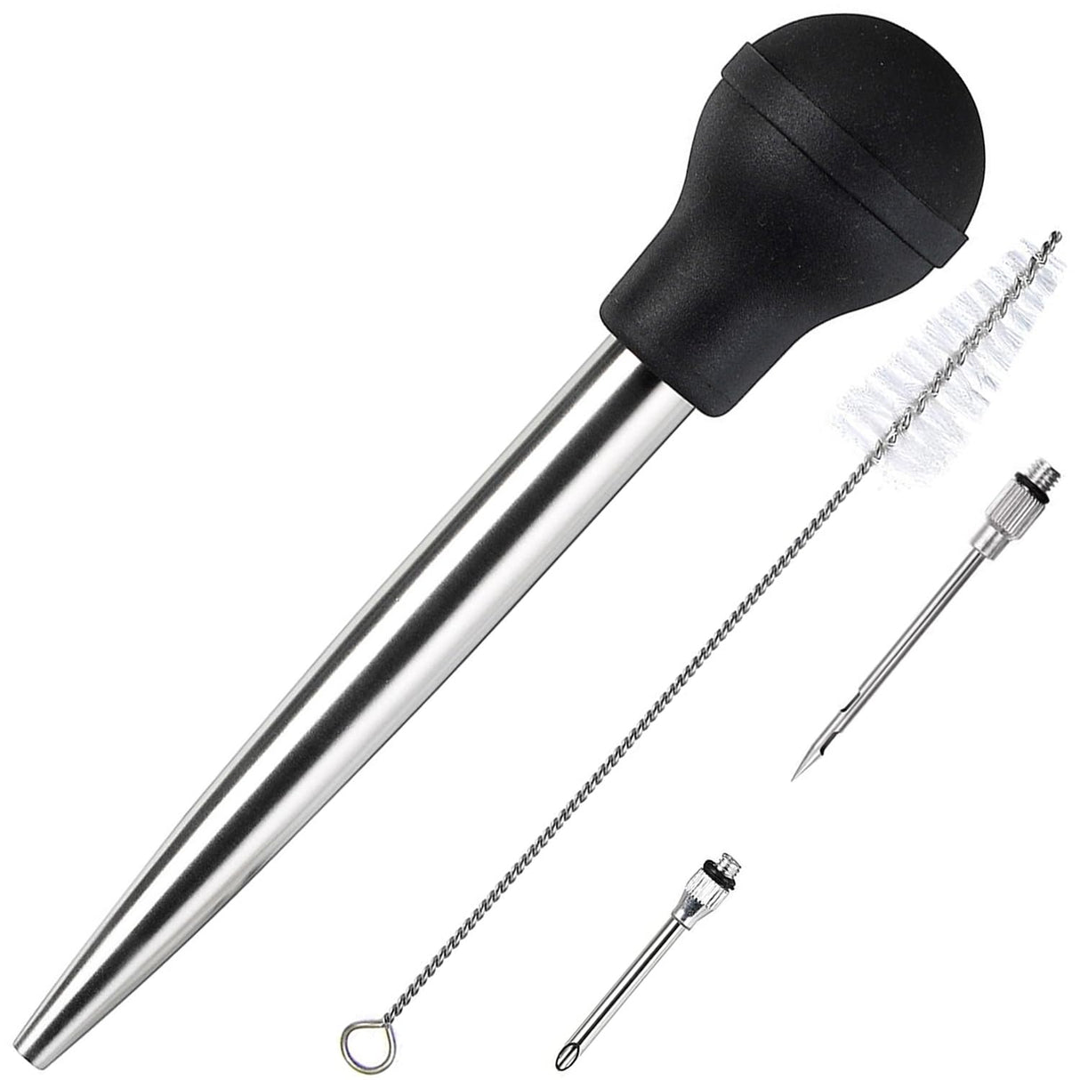 KAYCROWN Stainless Steel Turkey Baster Commercial Grade Quality Rubber Bulb Including 2 Marinade Injector Needles and Brush for Easy Clean Up KAYCROWN
