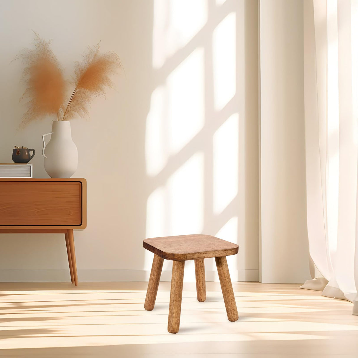 JUJIAFU Solid Wood Stool Wooden Step Stool for Adults Small Wooden Stool Square Stool Sitting Stool Legs Detachable for Kitchen Bathroom Living Room (9.32High) JUJIAFU