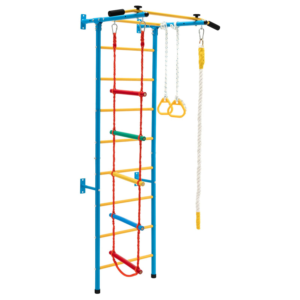 Costzon 5 in 1 Climbing Toys for Toddlers, Indoor Kids Gym for Exercise, Steel Ladder Wall Set with Wall Ladder, Pull-up Bar, Climbing Rope and Gymnastic Rings, Climber Ladder Toys Boys Girls Gift Costzon
