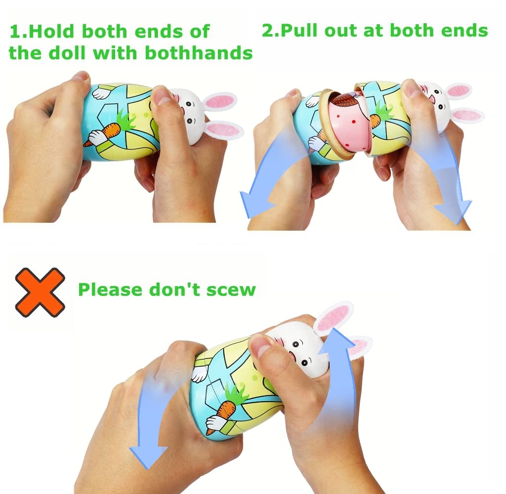 SWANGSA 5 Pcs Russian Nesting Dolls, Cute Cartoon Rabbit Handmade Wood Stacking Matryoshka Nesting Dolls for Kids Birthday Wishing Gift, Home Decoration SWANGSA