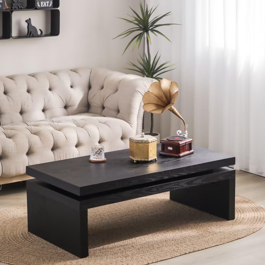 Modern Coffee Table, Black Wooden Coffee Table, Rectangle Cocktail Tea Table for Living Room, 47.6" L* 23.6" W * 16.3" H JIJIWANG
