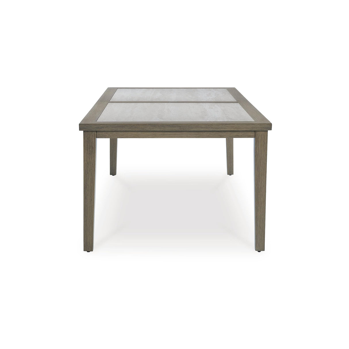 Signature Design by Ashley Rainier Ranch Contemporary Sintered Stone Tabletop Outdoor Dining Table with 4 Legs, Light Brown & Beige Signature Design by Ashley