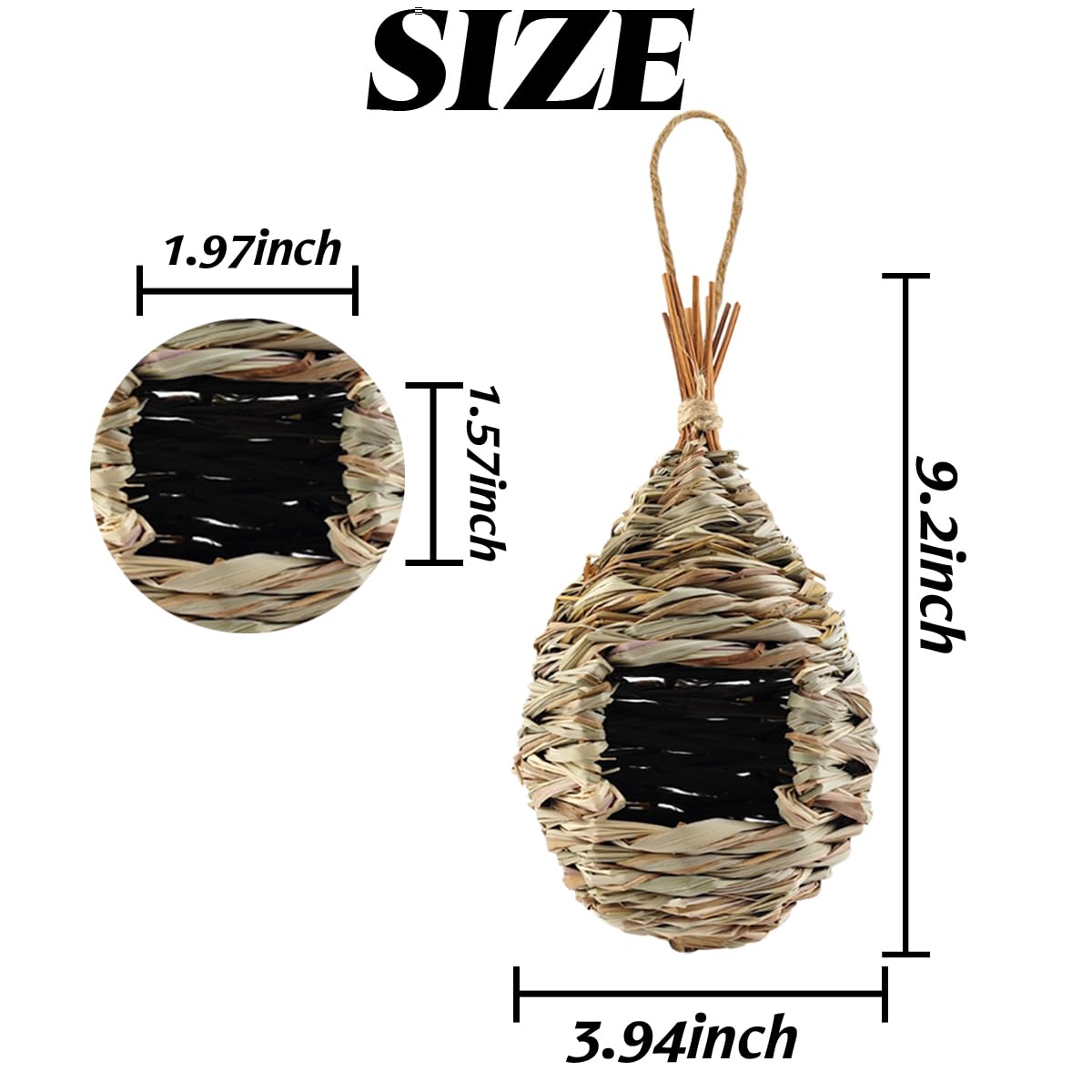 TIHOOD 4PCS 9.2 x 4 Inches Hand Woven Hummingbird House,Bird Hut and Hummingbird Houses Nest, Small Hanging Bird & Chickadee House for Finch & Canary in Outdoor TIHOOD