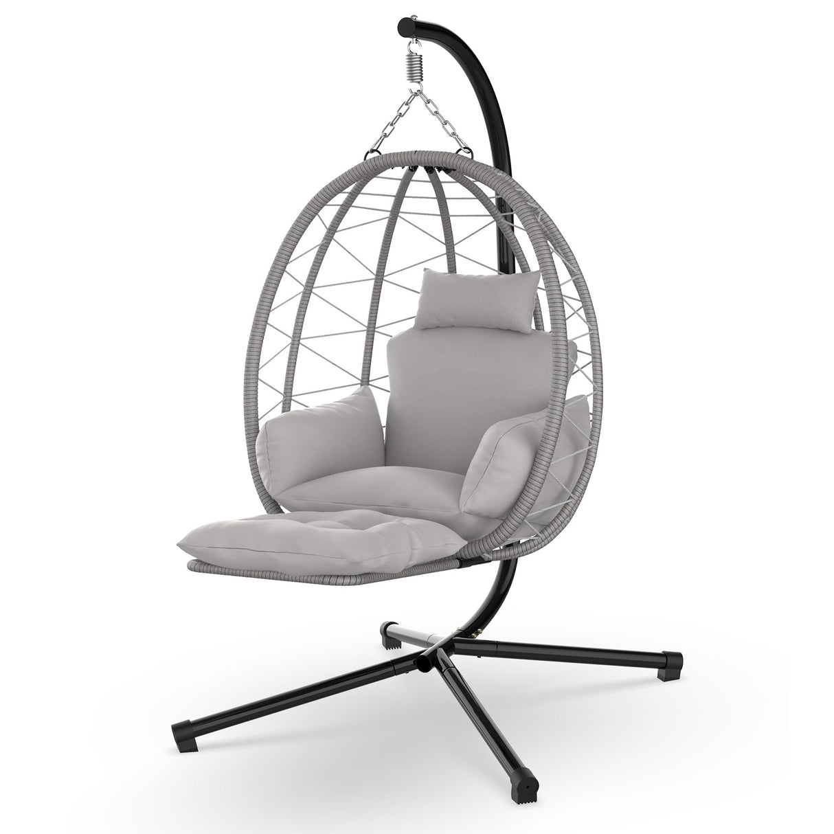 ZENPETIO Hanging Egg Chair with Stand, Removable Leg Rest, UV Resistant Cushion & Pillow, 370lbs Capacity – Indoor & Outdoor Use, Rattan Wicker Swing Egg Chair for Patio, Bedroom, Balcony, Gray ZENPETIO