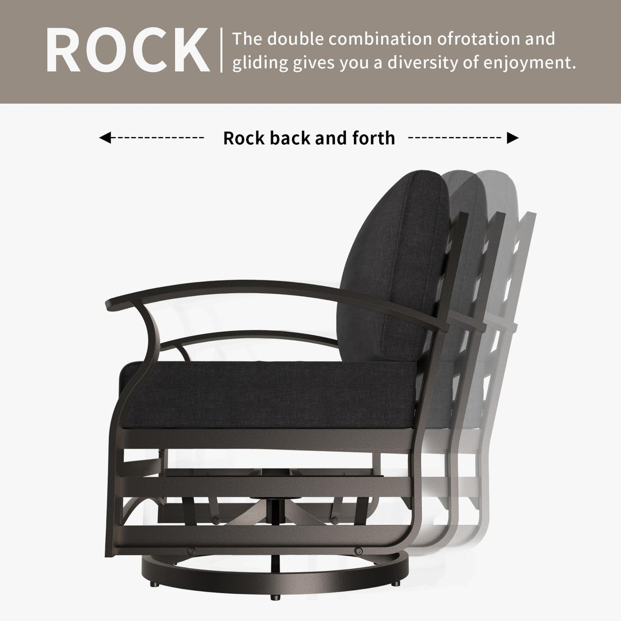 Gotland Outdoor Aluminum Patio Furniture Set with Fire Pit Table, 5 Pieces Metal Patio Furniture with 2 Swivel Rocking Chairs Waterproof 5.1'' Seat Cushions, for Garden Balcony Porch Gotland