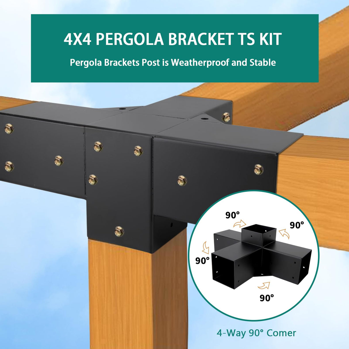 Pergola Brackets 4x4, Pergola Kit Includes 2 Pcs 4-Way 90° Angle Corner Bracket with 2 Pcs Pergola Post Base for 4x4'' (Actual: 3.5x3.5 Inch) Lumber MAHOOMMAKH