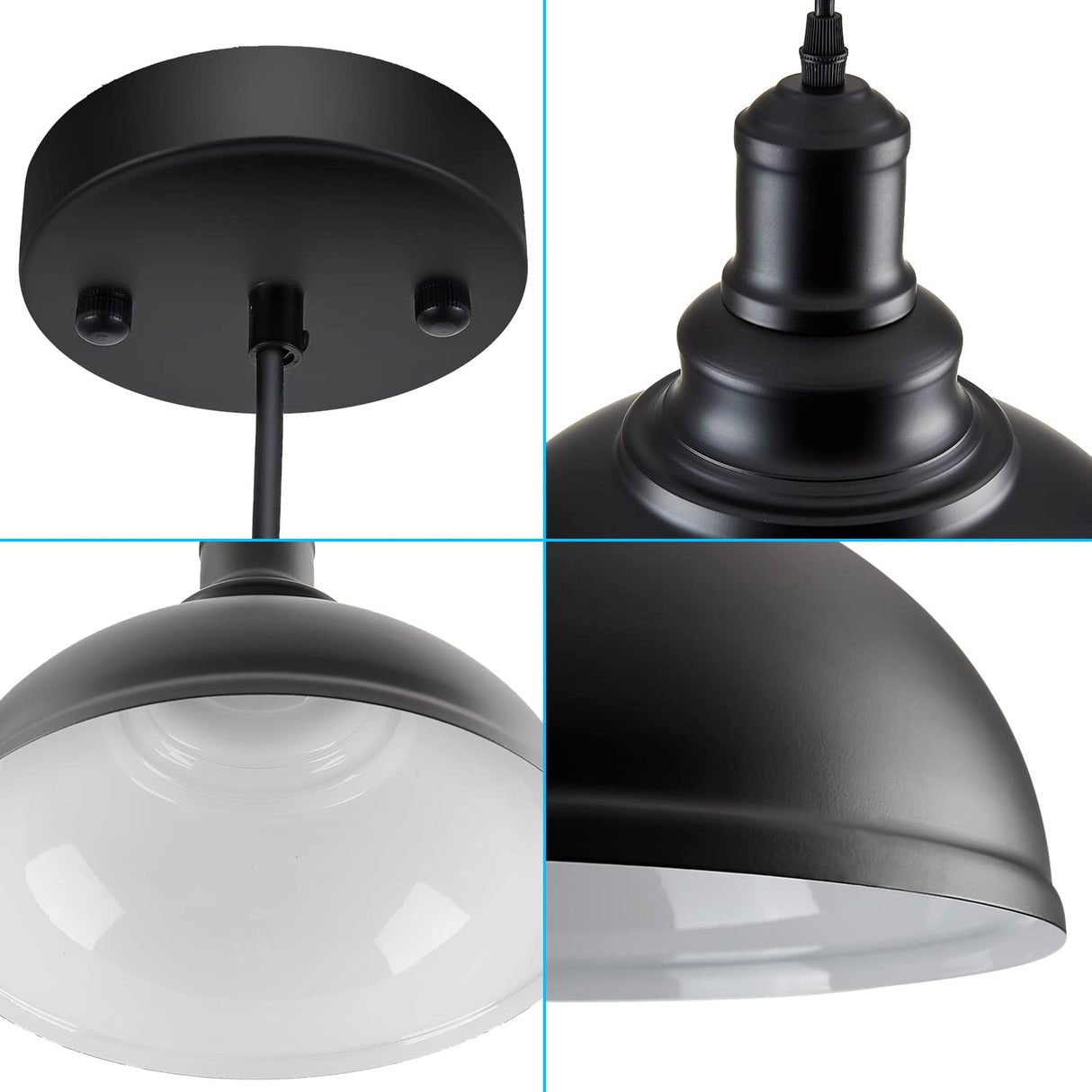 LOEHINLE Pendant Lighting Vintage Industrial Fixtures, Black Metal Farmhouse Lights, Ceiling Lamp for Kitchen Home Island Dining Room Bedroom, 11.4 inches LOEHINLE