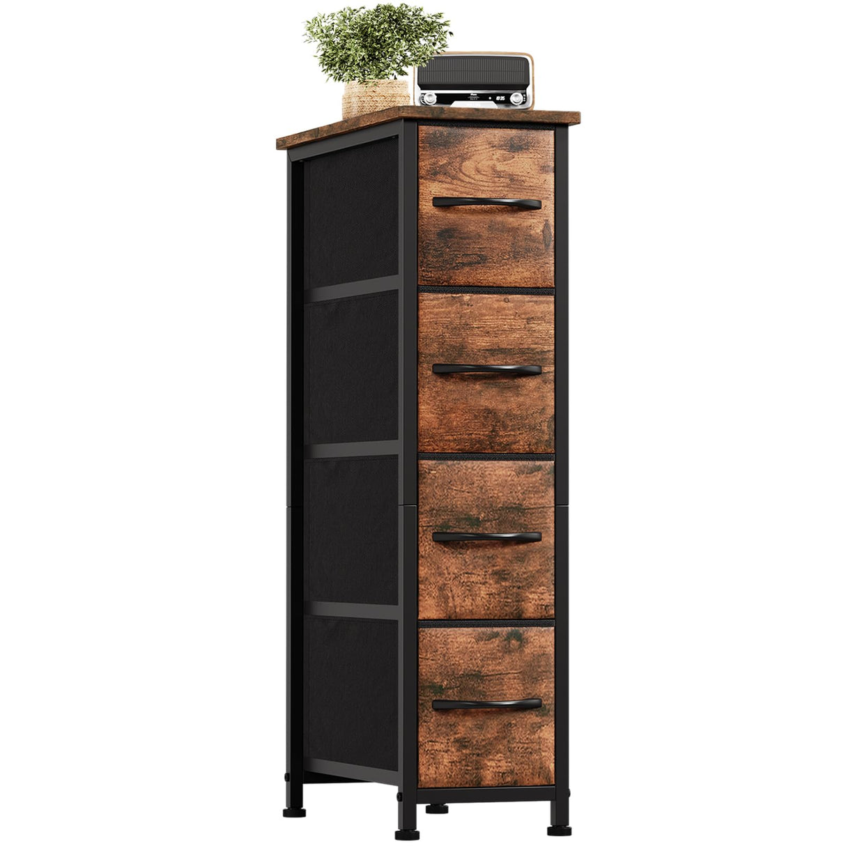 Somdot Narrow Dresser with 4 Drawers, Slim Storage Organizer Chest of Drawers with Removable Fabric Drawers for Small Spaces Bathroom Closet Bedroom Laundry, Wood Grain Print Somdot