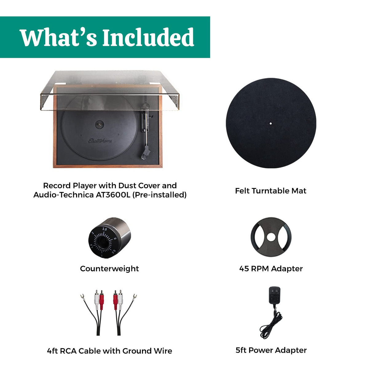 Electrohome Montrose Vinyl Record Player 2-Speed Belt-Drive Turntable, with Audio-Technica Stylus, Speed Control Motor, Built-in Preamp, Wood Plinth, Anti-resonant Platter, Auto-Stop (RR35) Electrohome