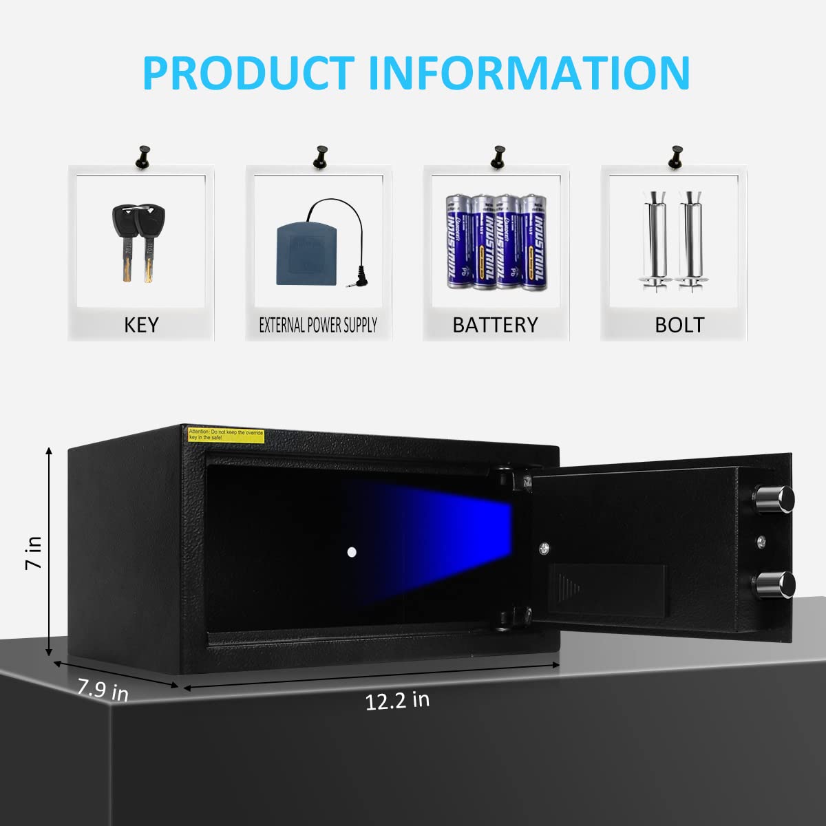 Sdstone Safe Box with Sensor Light,Hidden Safe Box with Key & Digital Lock for Home and Company. Electronic Security Safe Box Wall or Cabinet Fixed Design, 0.4 Cubic Feet Sdstone