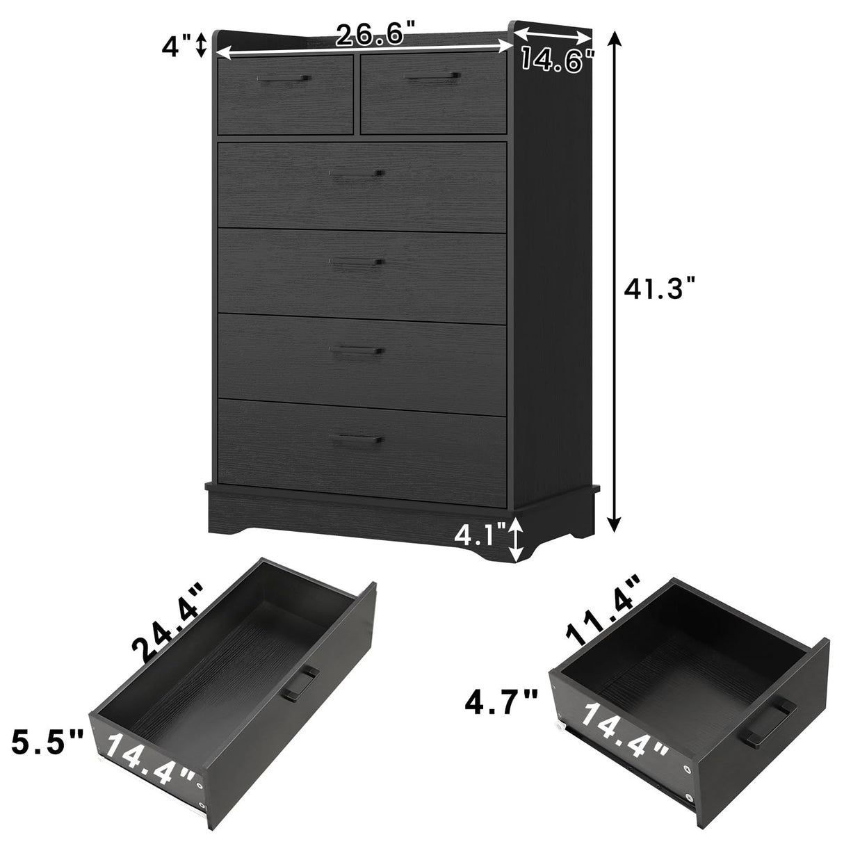 Hasuit Black 6 Drawer Dresser, Wooden Storage Chest of 6 Drawers, Vertical Large Capacity Clothing Storage Organizer, Tall Dressers for Bedroom, Hallway, Entryway Hasuit