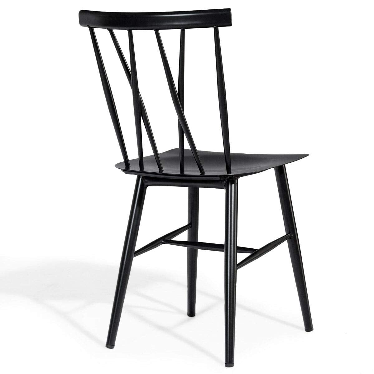 COSTWAY Dining Chair Set of 2, Farmhouse Windsor Chairs Dining Room Chairs with Spindle Back and Sturdy Metal Construction, Kitchen Side Chairs for Living Room Restaurant, Black (Height 17'') COSTWAY