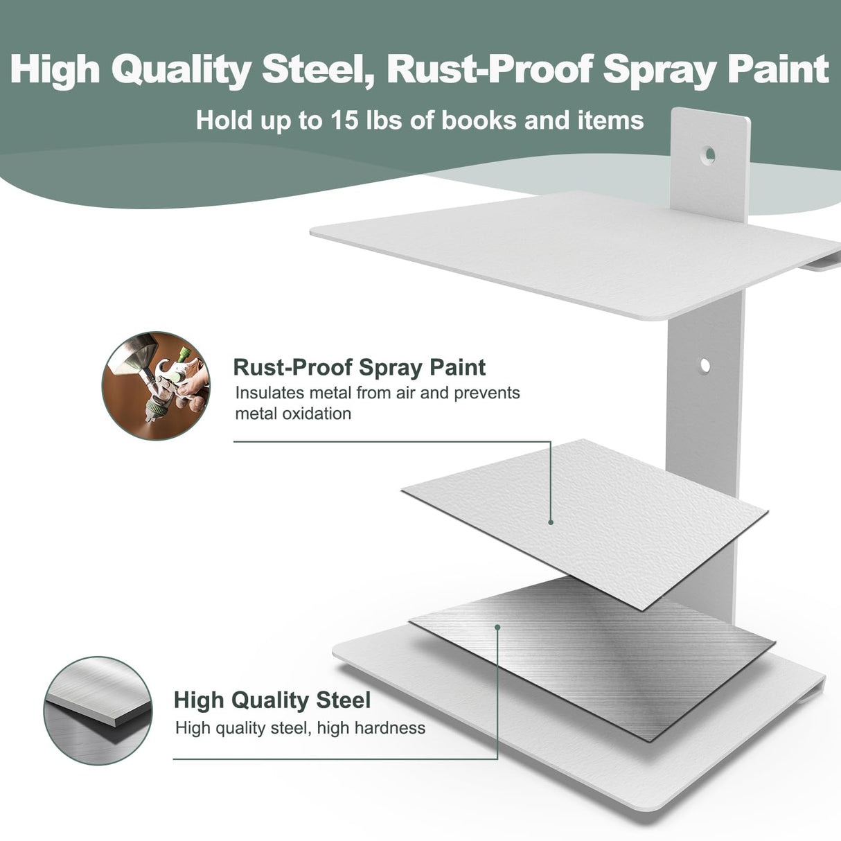 Mefirt Invisible Floating Bookshelves for Wall, 8 Tier Vertical Spine Book Tower, Heavy Duty Floating Book Shelves Metal Book Organizers for Home Office, 4 Pack(White) Mefirt