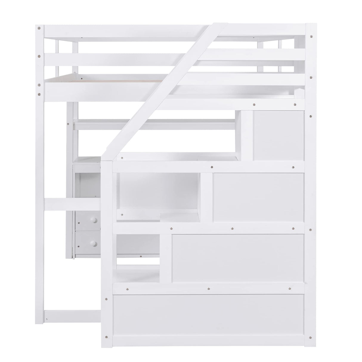 Quarte Modern Full Size Loft Bed with Built-in Desk, Storage Shelves, and Drawers Quarte