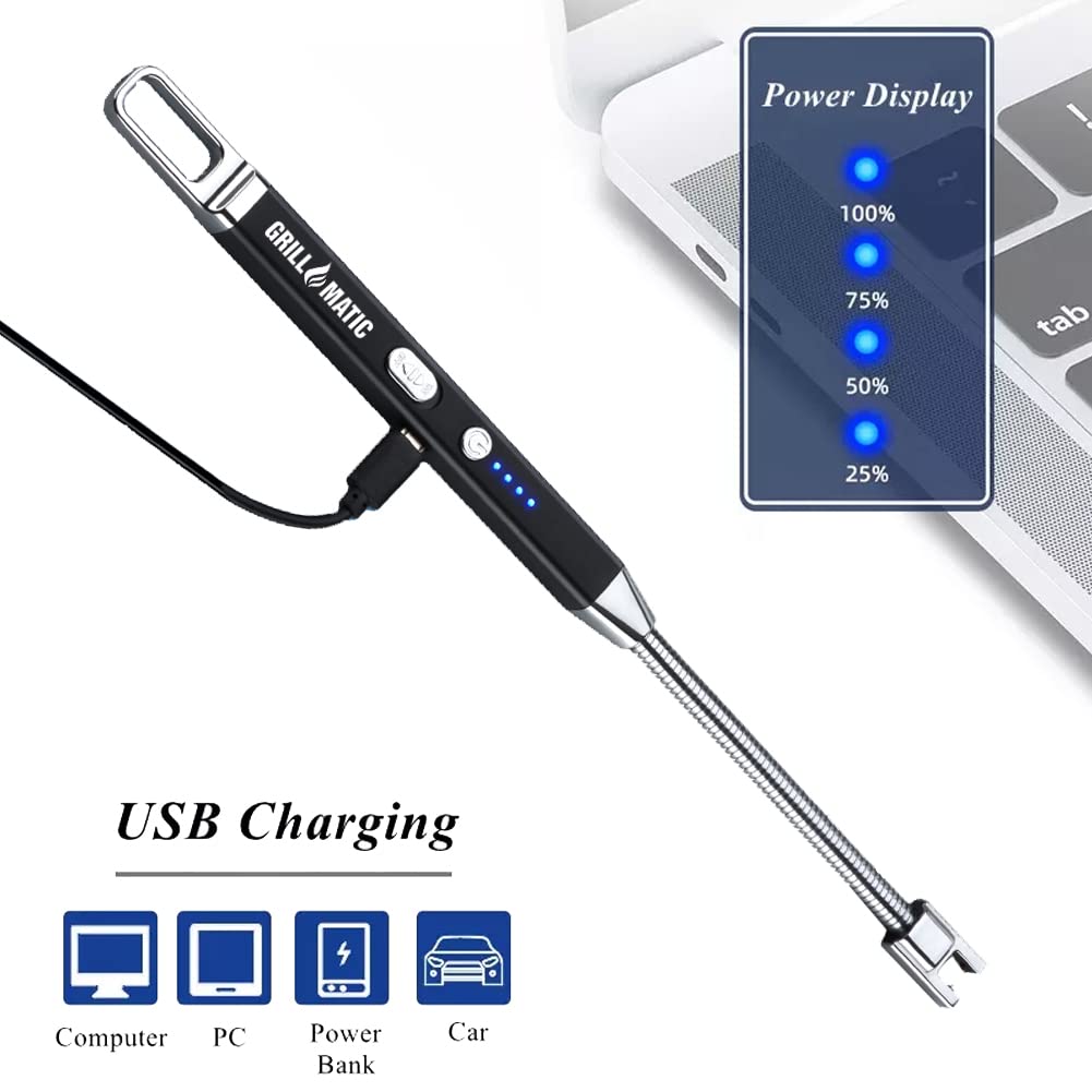 GRILLMATIC Windproof, Rechargeable, Flexible Neck, Lithium Ion, Electronic, Butane Free, Flameless, USB Grill Lighter GRILLMATIC