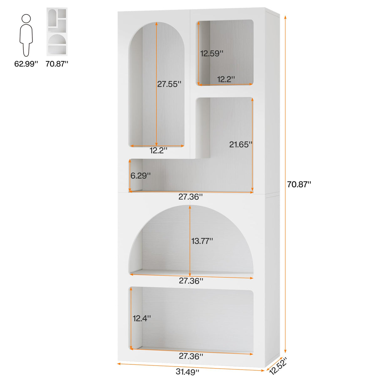 Tribesigns 70.87" Tall Geometric Bookshelf, White Arched Bookcase with 5 Irregular Storage Shelves, Modern Open Art Decor Display Shelf Free-Standing for Living Room, Bedroom, Closet Tribesigns