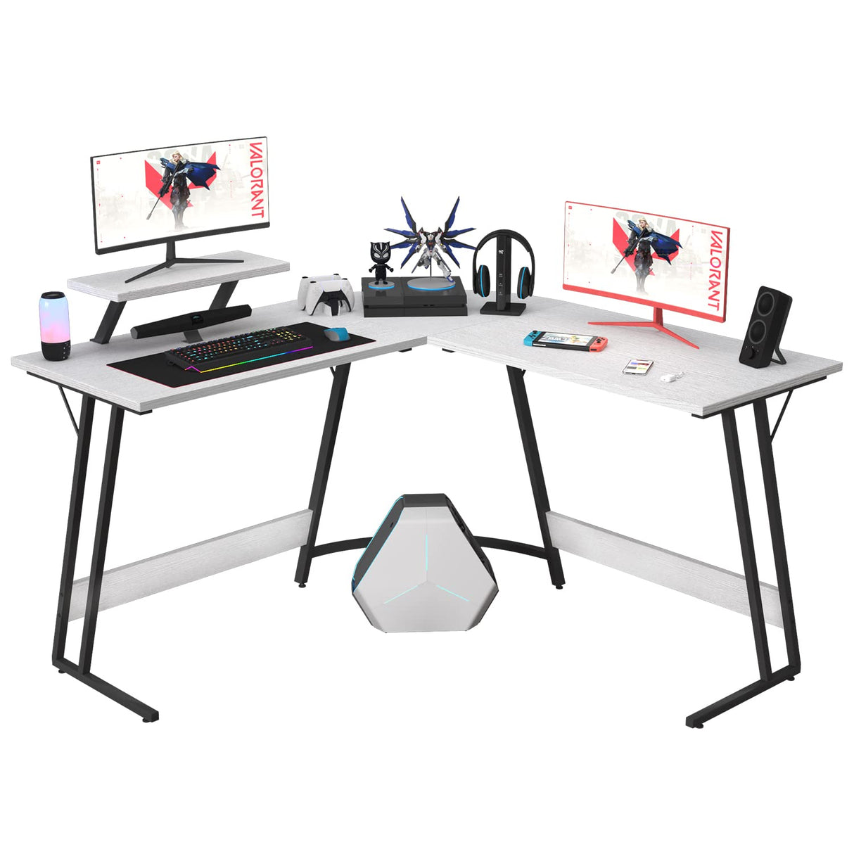 Homall L Shaped Gaming Desk Computer Corner Desk PC Gaming Desk Table with Large Monitor Riser Stand for Home Office Sturdy Writing Workstation (Classical White, 51 Inch) Homall