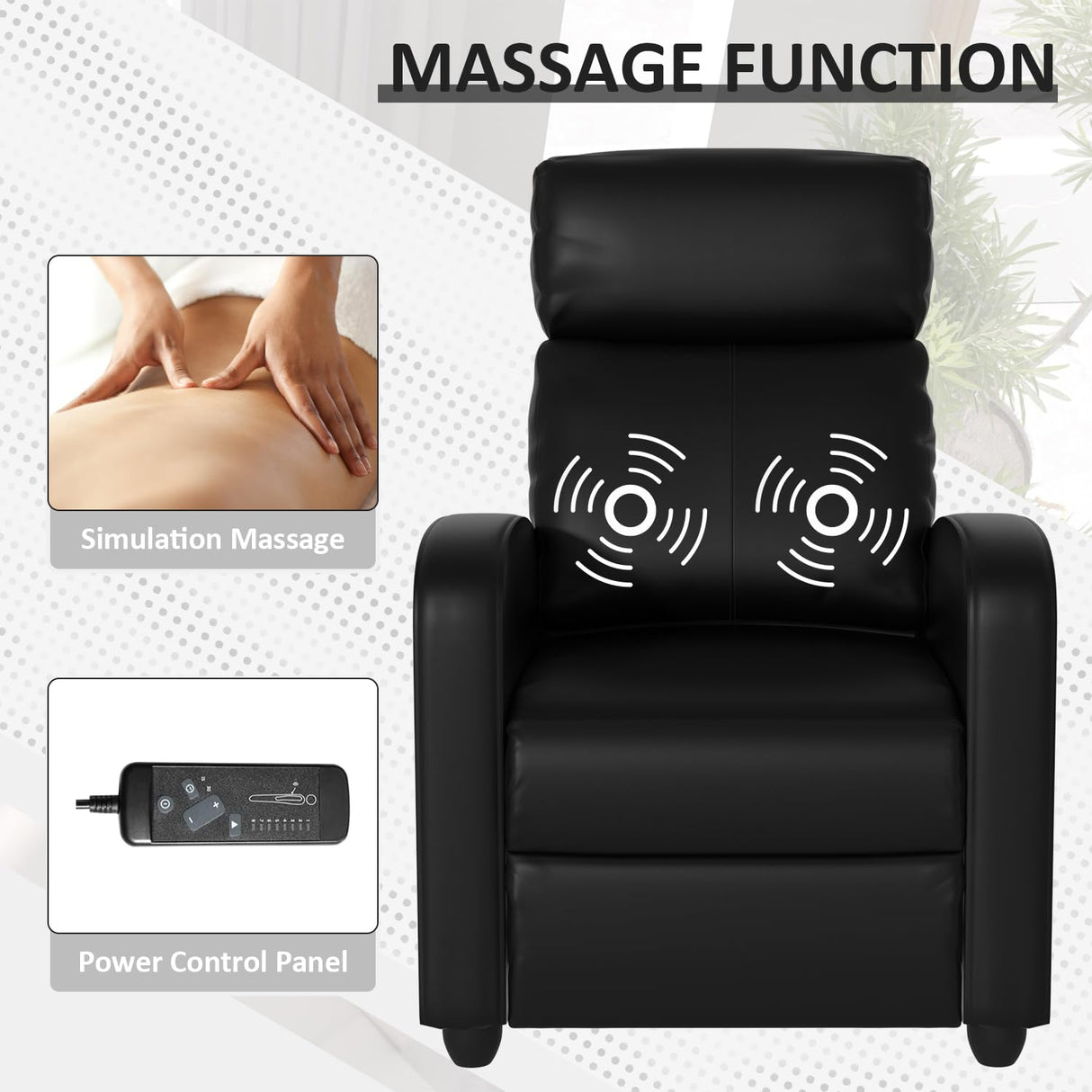 Massage Recliner Chair, Single Sofa Chair with Remote Control, Chair Recliner, Lazy Boy Recliner Chair, Living Room Recliners with Pu Leather Padded Seat Backrest, Recliner Chairs for Adults, Black MKDLUFEI