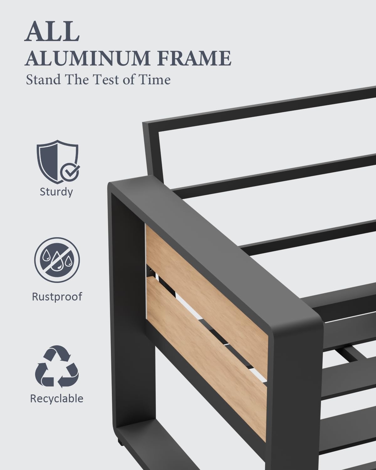 ZANDOR Outdoor Aluminum Patio Furniture - 1 Pcs 3-Seat, All-Weather Metal Modern Outside Sofa with Washable Thick Cushion for Garden/Backyard/Porch, Grey ZANDOR