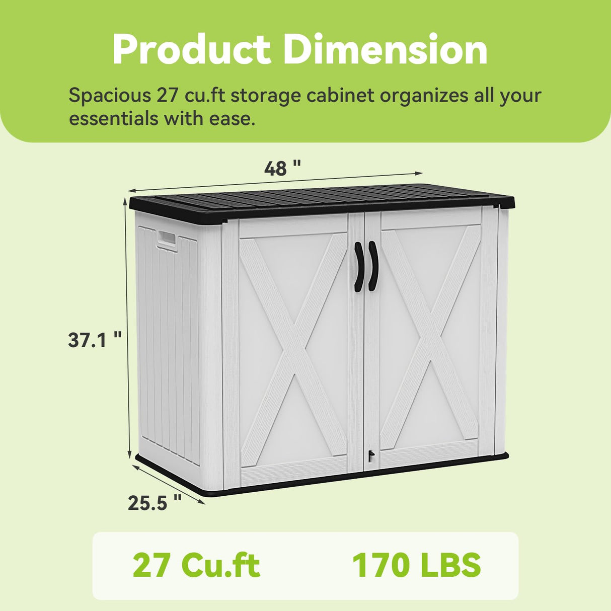 Devoko 26 Cu Ft Outdoor Storage Cabinet - Horizontal Storage Shed for Garden Patio - Durable Backyard Storage Box - Heavy-Duty & Water-Resistant, White, Shelf Not Included Devoko