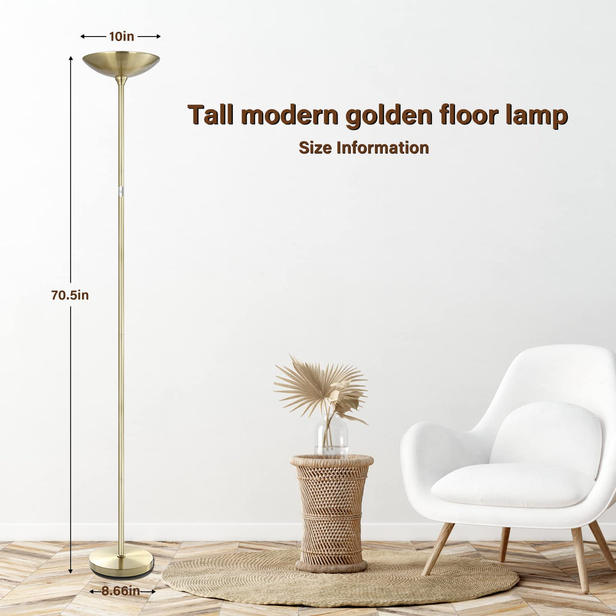 BoostArea Floor Lamp,Torchiere Standing Lamp,20W 2000LM LED Tall Floor Lamp,Stepless Dimmable,Touch Control,50000hrs Lifespan,Pale Floor Lamps for Living Room,Standing Lamps for Bedroom,Gold BoostArea