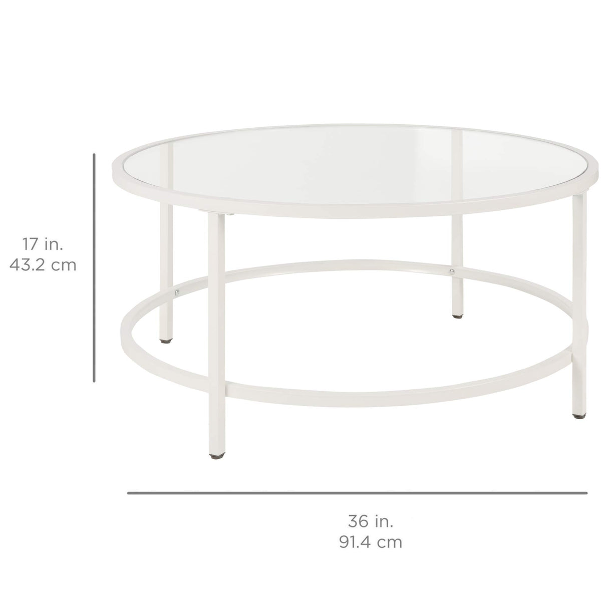 Best Choice Products 36in Modern Round Tempered Glass Accent Side Coffee Table for Living Room, Dining Room, Tea, Home Décor w/Metal Frame, Non-Marring Foot Caps - White Best Choice Products