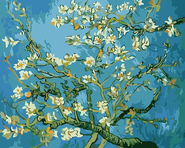 YEESAM ART Paint by Numbers for Adults, Almond Blossom by Van Gogh Flowers 16x20 Inch Linen Canvas Acrylic DIY Number Painting Kits Wall Art Decor Gifts (Without Frame) YEESAM ART