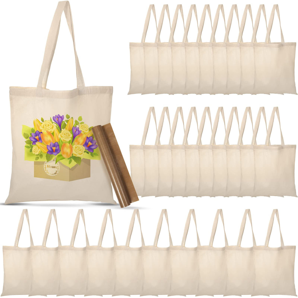 30 Pcs Blank Canvas Tote Bags Bulk with 1 Piece of PTFE Sheet for Iron on Heat Transfer DIY Sublimation Tote Bags Shopping Bag for Crafts Natural Cotton Tote Bags Kitchen Reusable Grocery Bags Saintrygo