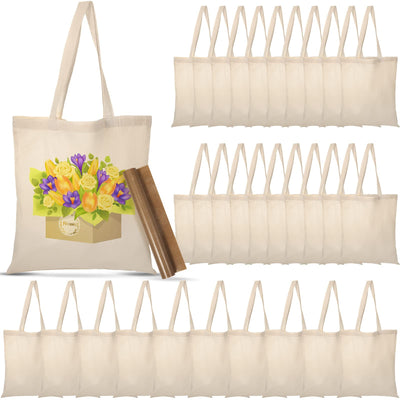 30 Pcs Blank Canvas Tote Bags Bulk with 1 Piece of PTFE Sheet for Iron on Heat Transfer DIY Sublimation Tote Bags Shopping Bag for Crafts Natural Cotton Tote Bags Kitchen Reusable Grocery Bags