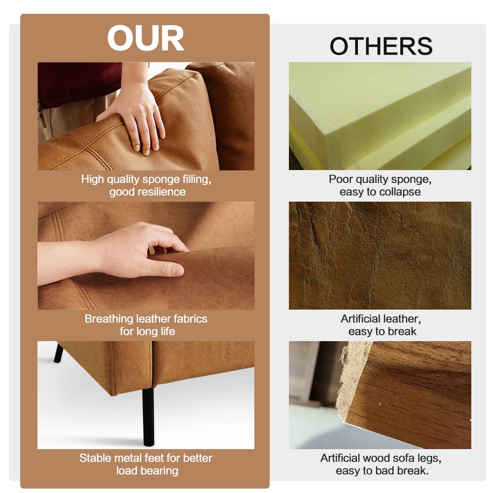 ASHOMELI Modern Living Room Sofa,loveseat Sofa,Soft and Comfortable Couch,Apartments Small Sofa,Removable Back Cushion,Breathing Leather (Brown) ASHOMELI