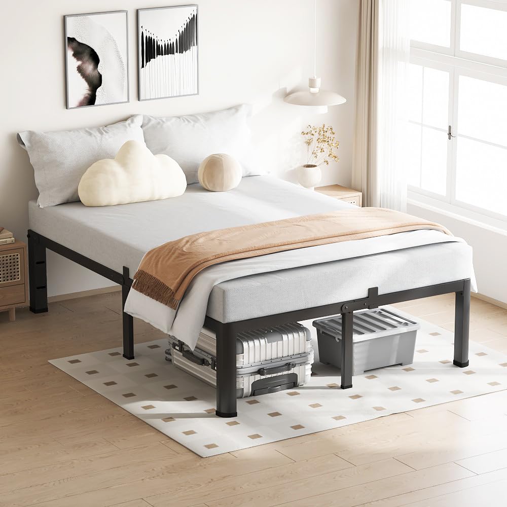 VIPSHOW 18 Inch King Size Bed Frame, 3500Lbs Heavy Duty Metal Platform with Round Corner Legs Mattress Slide Stopper, Steel Slat Support No Box Spring Needed, Noise Free, Non-Slip, Easy Assembly VIPSHOW