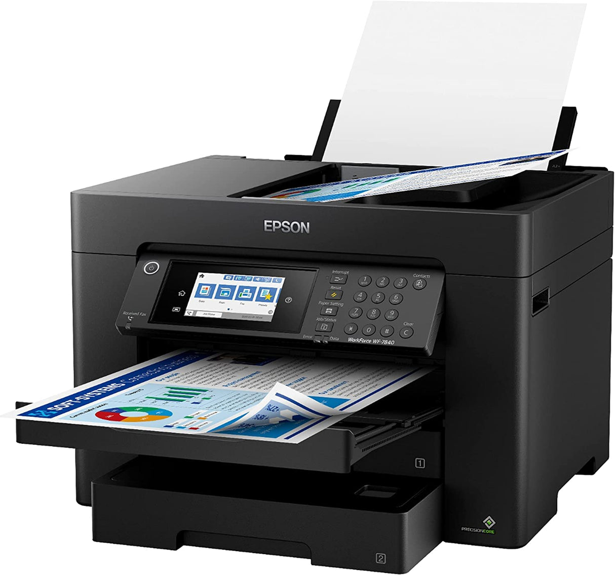 Epson Workforce Pro WF-7840 Wireless Wide-Format All-in-One Color Inkjet Printer - Print Scan Copy Fax - 4.3" LCD, 25 ppm, 4800 x 2400 dpi, 13" x 19", 50-Sheet ADF, Auto 2-Sided Printing, Ethernet Epson