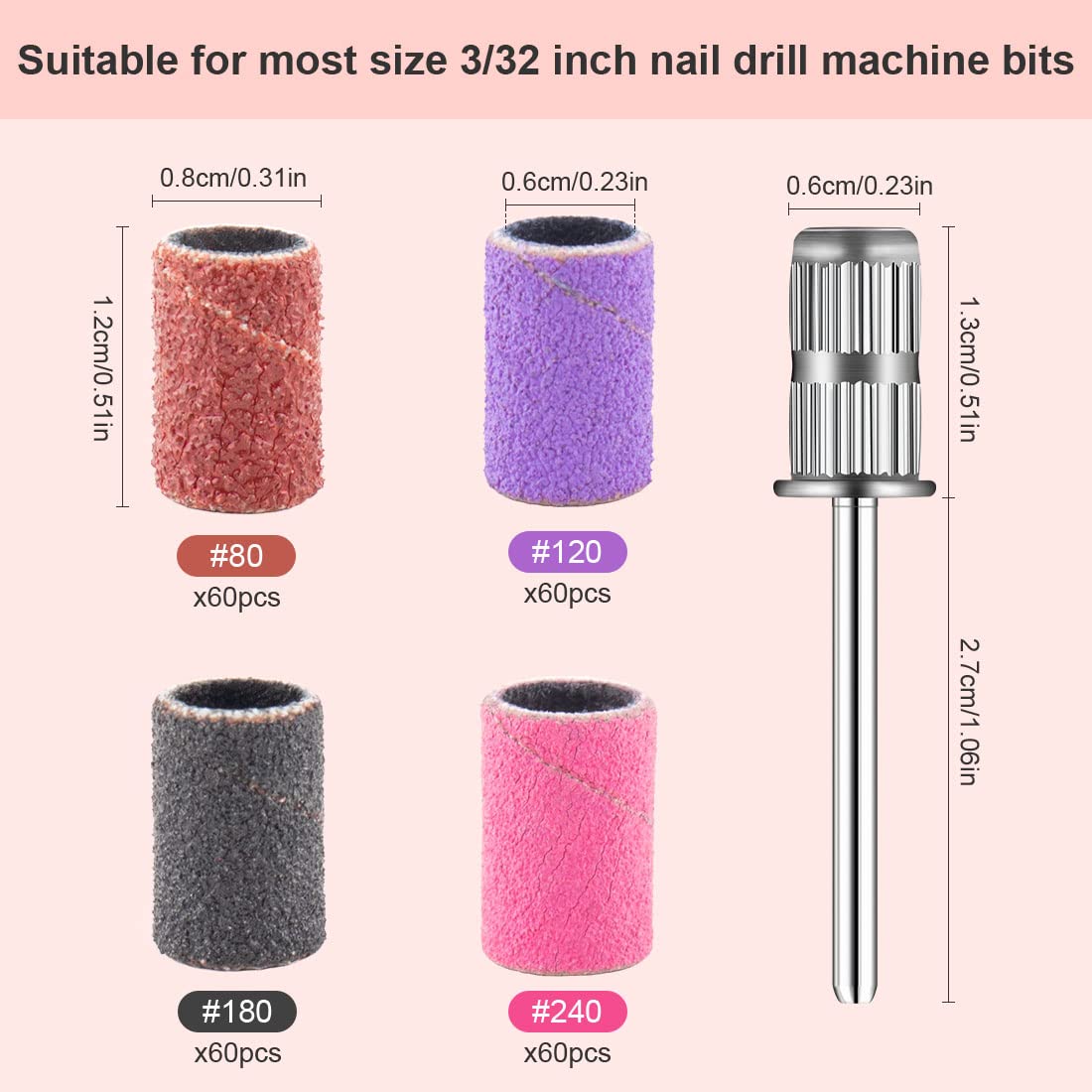 Rolybag Sanding Bands for Nail Drill Nail Sanding Bands Professional Sanding bit Nails 240 Pieces 4 Color Coarse Fine Grit Efile Sand Set 80#120#180#240# 2 Pieces Nail Drill Bits Rolybag