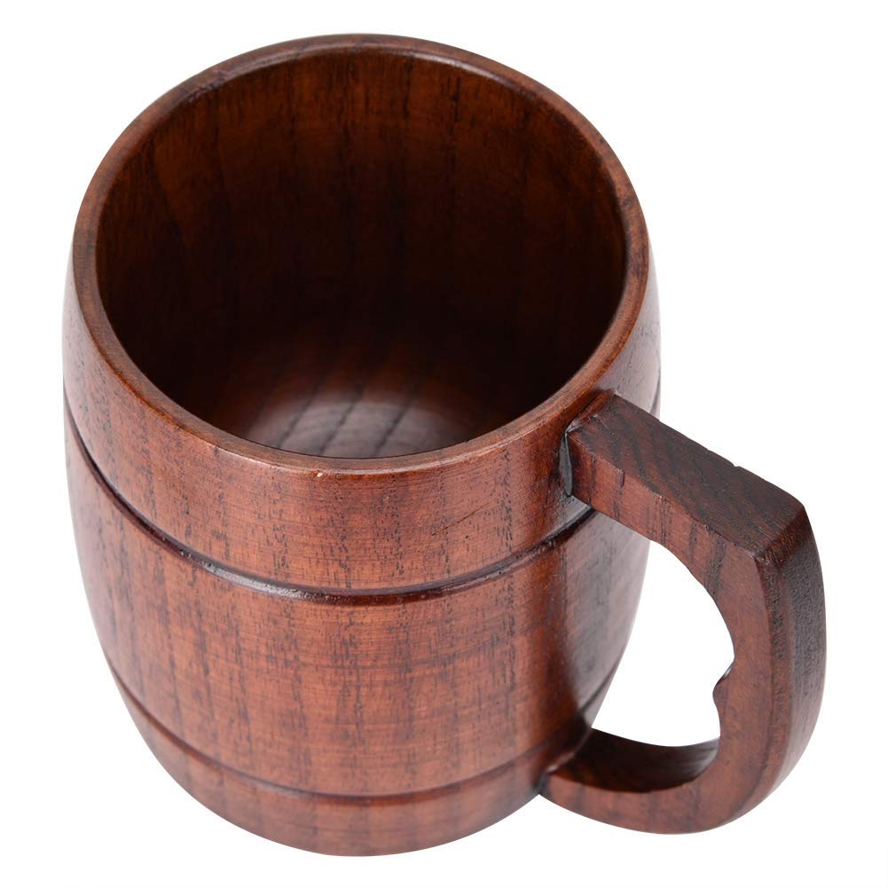 Wooden Beer Mug, Handmade Beer Mug 12oz (400 ml) Natural Solid Wood Drinking Cup Tea Cup for Beer, Coffee, Hot Drinks, Milk, Wine Wooden Tankard Gift Barrel HERCHR