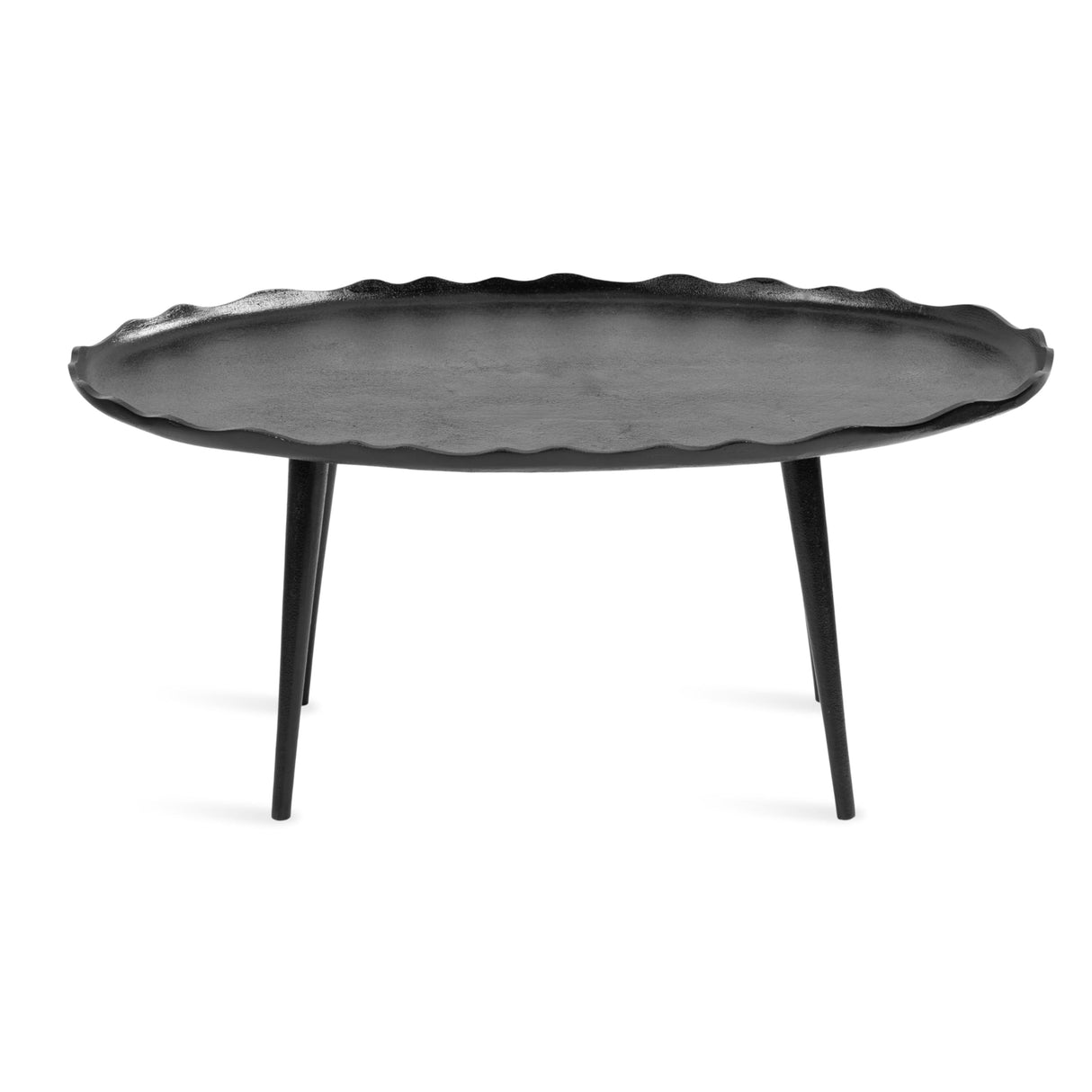 Kate and Laurel Alessia Modern Oval Coffee Table, 34 x 20 x 15, Black, Metal Living Room Table for Storage and Display with Antique Deckled Edge Detailing DesignOvation