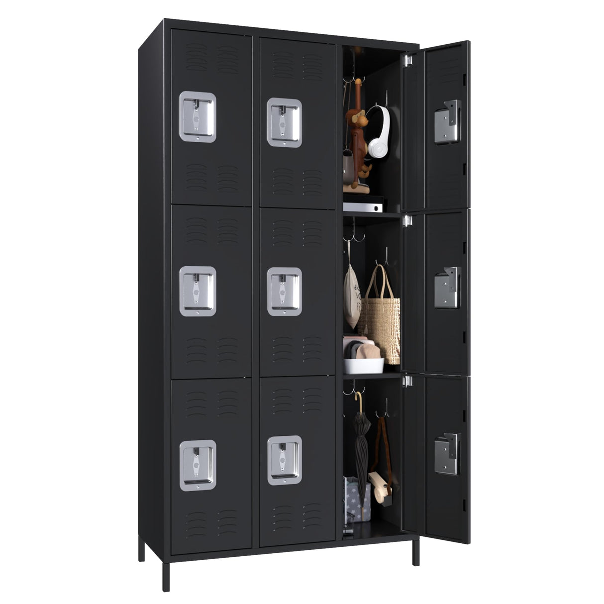 Aobabo Metal Office Storage Lockers 9 Door Lockable Locker Cabinet, 72 Inch Tall Storage Locker for Employee,Home Office,Gym,School, Black, Assembly Required Aobabo