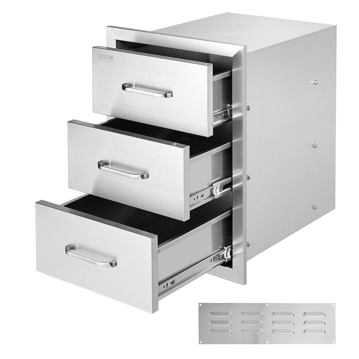 VEVOR Outdoor Kitchen Drawers 16" W x 21.5" H x 18" D, Flush Mount Triple Access BBQ Drawers with Stainless Steel Handle, BBQ Island Drawers for Outdoor Kitchens or BBQ Island Patio Grill Station VEVOR