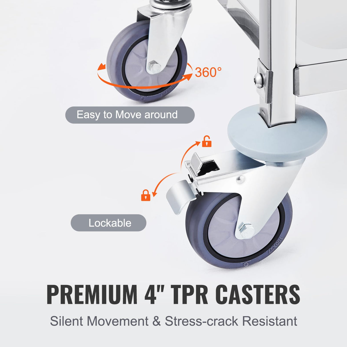 VEVOR Stainless Steel Cart, 3 Layers Lab Utility Cart 400 lbs Weight Capacity, Medical Cart with Lockable Universal Wheels, for Lab, Clinic, Kitchen, Salon VEVOR