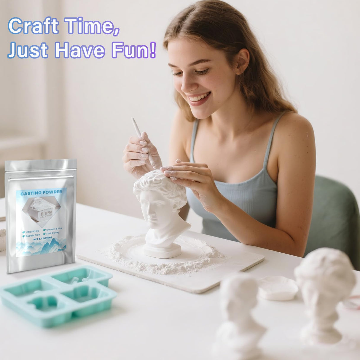 Eco Resin Casting Powder 1KG, 30 Minutes Demold Fast Curing Plaster of Paris, Plaster Powder Casting Kit for DIY Home Art Bond Craftor