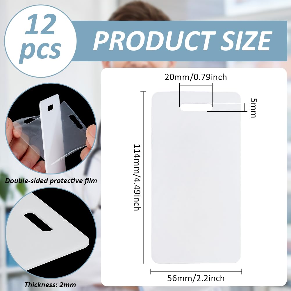 BENECREAT 12pcs White Acrylic Badge Buddy, 4.49x2.2 Inch DIY Badge Buddy Blanks Sublimation Badge Blank for Nurse, Teacher, Lab Tech, Receptionist, Hole: 0.78x0.2 Inch BENECREAT