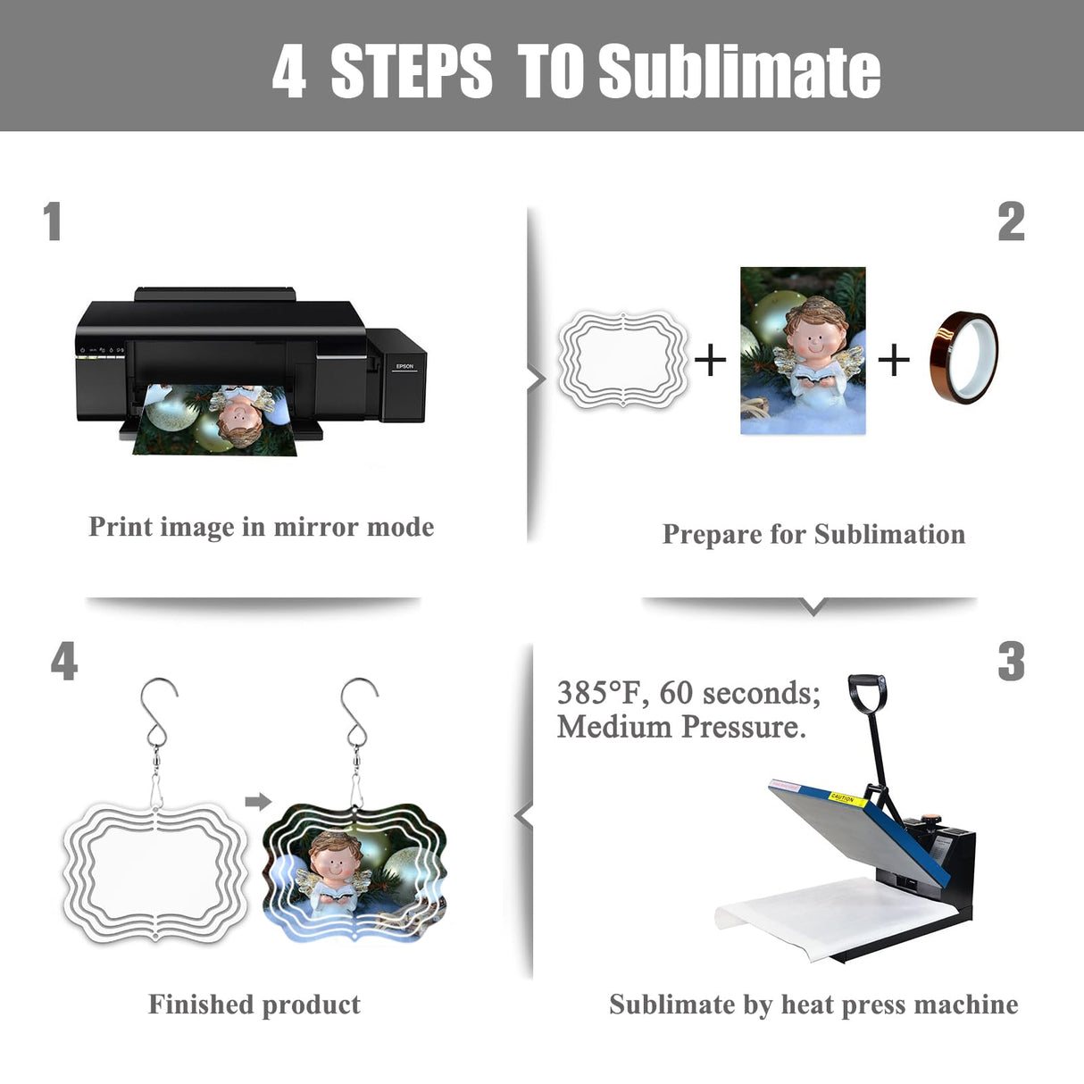 WindMage 12 Pack 4inch Sublimation Wind Spinner Blanks 3D Aluminum Metal Wind Sculpture Kinetic Spinners for Yard Garden Indoor Art Sublimation Christmas Ornament Hanging Decoration (Photo Frame) WindMage