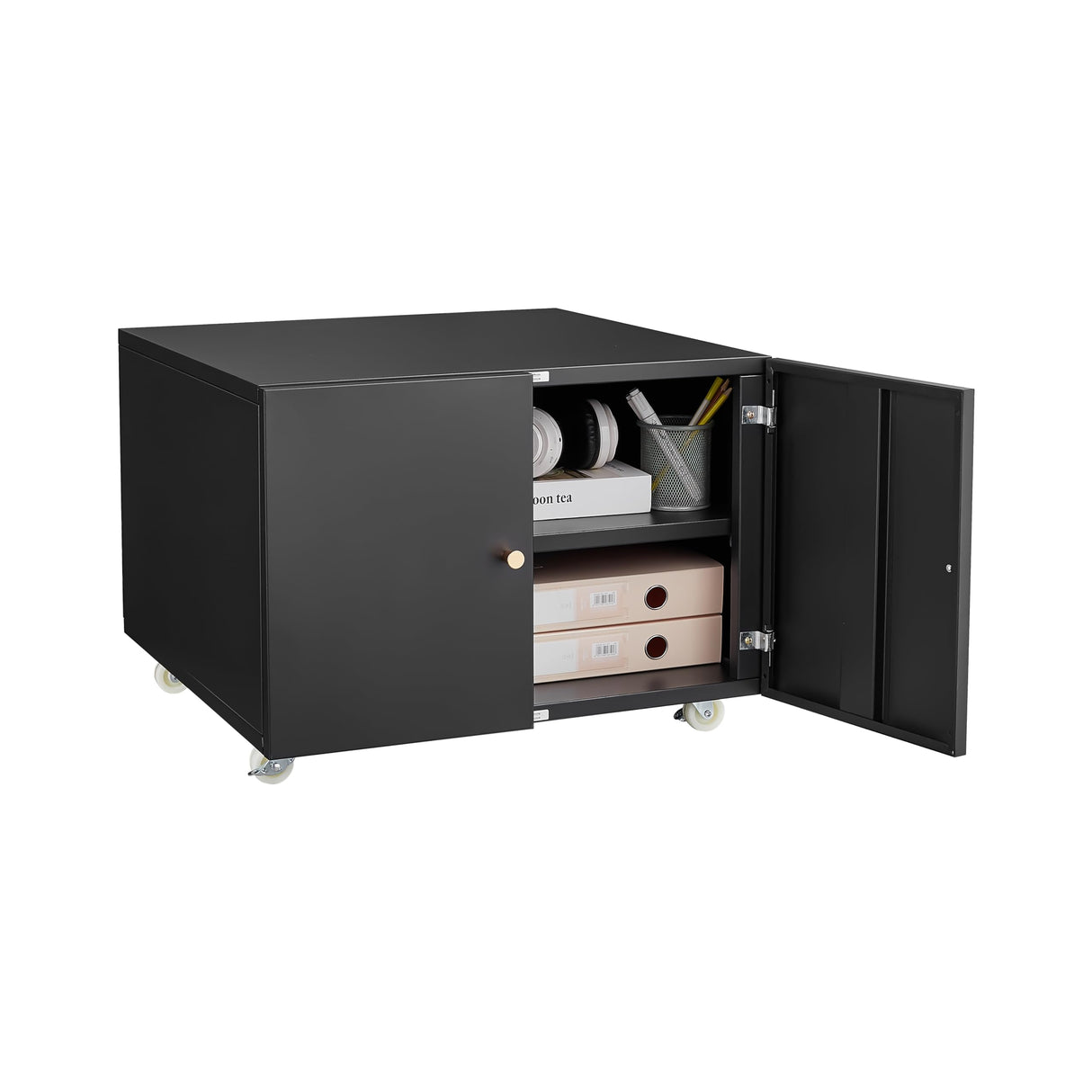 CEMKAR Printer Stand with Adjustable Storage Rack Mobile Metal Wheeled Work Cart Rolling File Cabinet with Door for Home Office (Black) CEMKAR