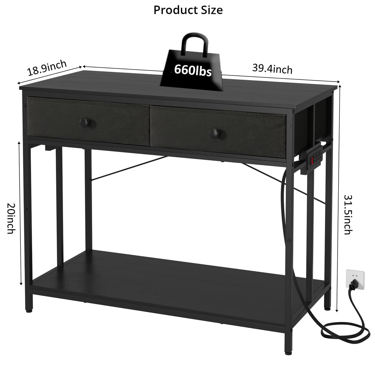 VOWNER 40 Gallon Aquarium Stand with Power Outlet, Metal Frame Fish Tank Stand with Cabinet Storage, Double Turtle Reptile Terrariums Tank Stand, 39.4" L*18.9" W Tabletop, 660LBS Capacity, Black VOWNER