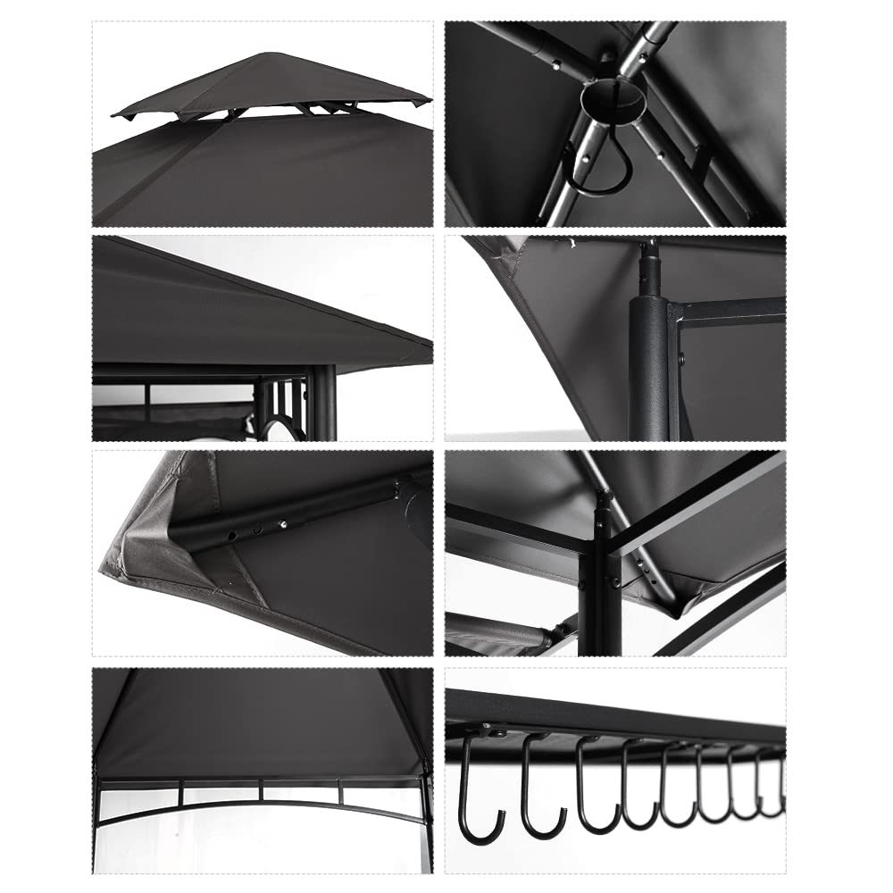 CHARMELEON Dark Grey Grill Gazebo, Double Tiered BBQ Gazebo, 5x8 Grill Canopy,Outdoor BBQ Canopy Tent with Stretchable Side Awning CHARMELEON