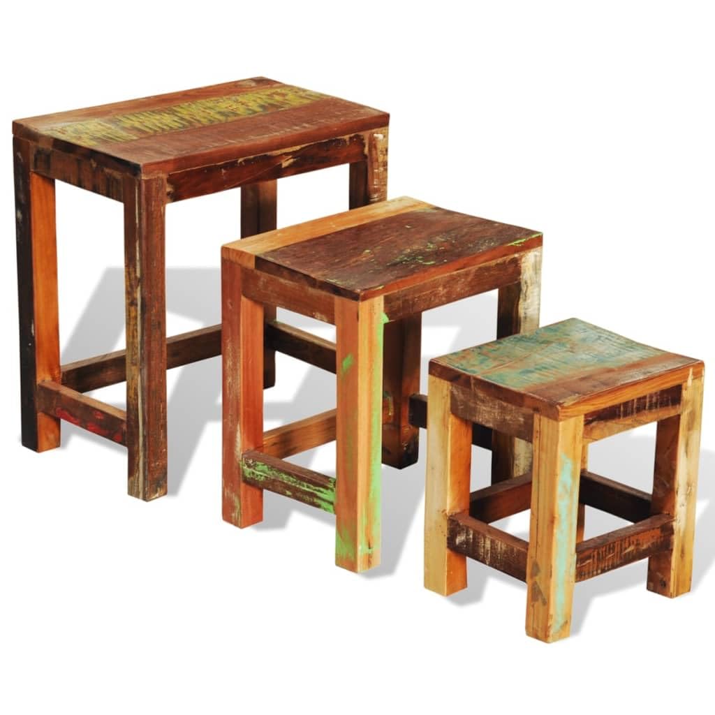 vidaXL Vintage Reclaimed Wood Nesting Table Set - Antique-Style Wooden Side Tables, Coffee Tables, or Plant Stands - Stackable, Durable, Beautiful and Unique Furniture vidaXL