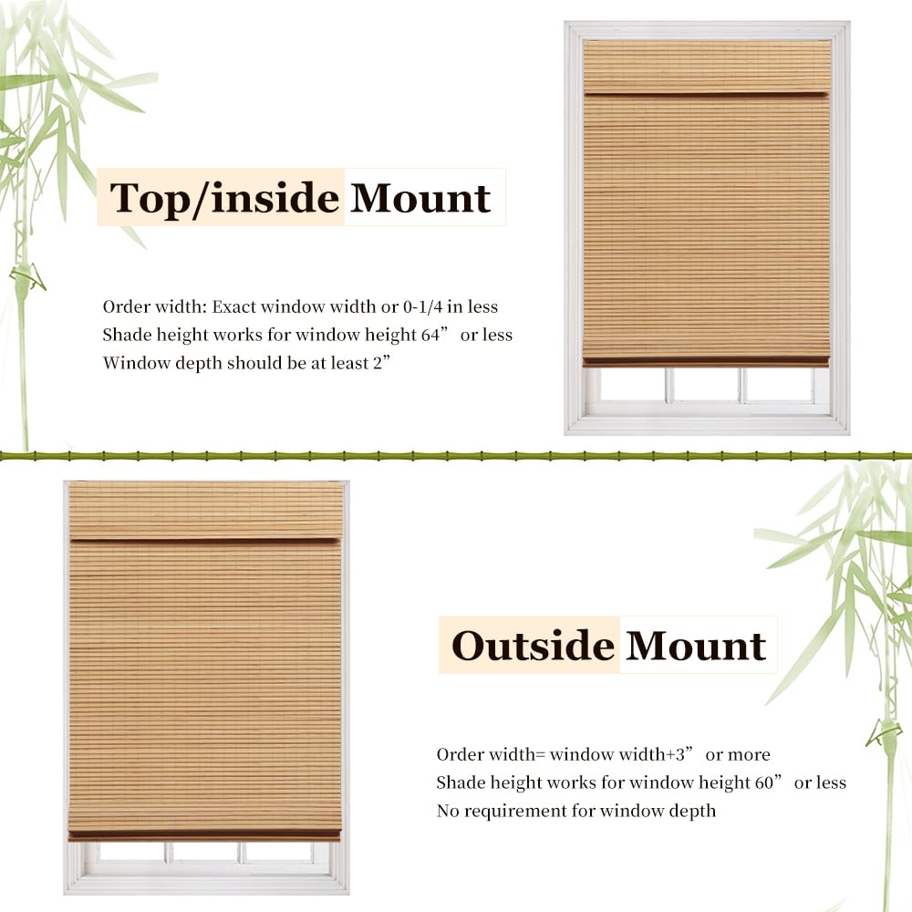 LUCKUP Cordless Bamboo Roman Blinds Shades for Indoor Windows-Blackout Room Darkening Roman Blinds with 6" Valance Cover Enhanced Privacy, 32" W x 64" H LUCKUP