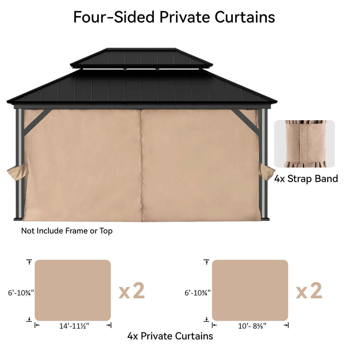 Covered Outdoor Gazebo Curtain Replacement Universal 4-Panel Sidewalls 12' x 16', Outdoor Gazebo Privacy Curtains with Zipper, Replacement for Outdoor, Patio Canopy, Garden and Backyard (Curtain Only) Covered Outdoor