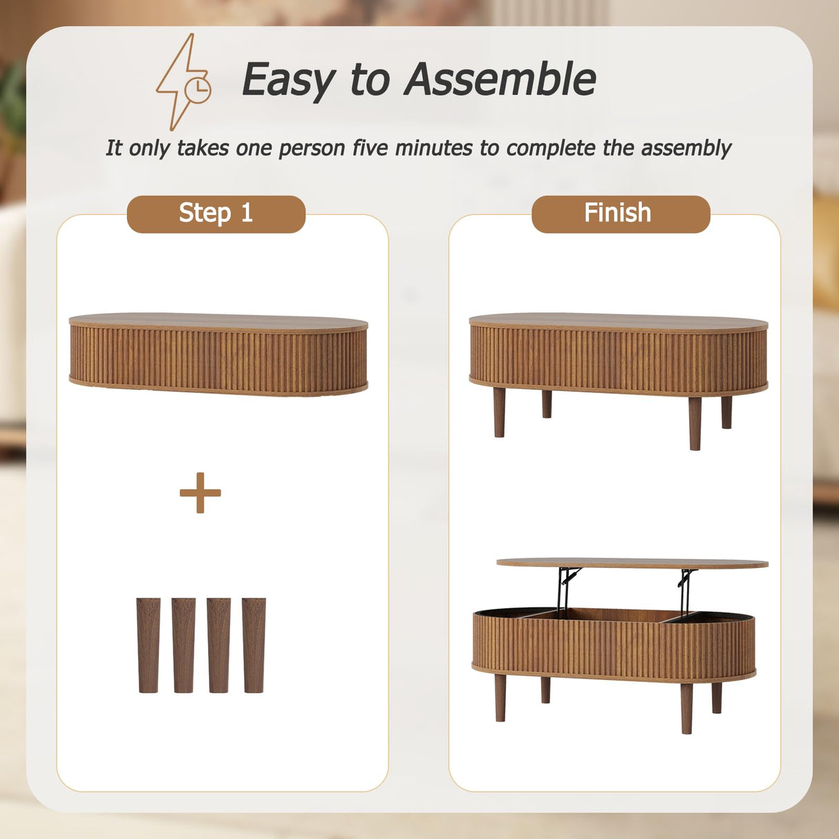 Ludatido 39 Inch Lift Top Coffee Table with 3 Storage for Living Room, Oval Coffee Table with Hidden Compartment, Fully Wooden Center Easy to Assembled for Home Living Room Office Brown Ludatido